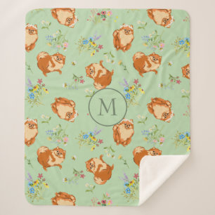 Aangepast monogram Floral Pomeranian Pattern Green Sherpa Deken