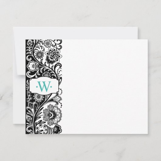 Aangepast monogram Floral Sidebar Notecard Notitiekaartje (Voorkant)