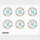 Aangepast monogram Floral Wreath Vierkante Sticker (Vel)