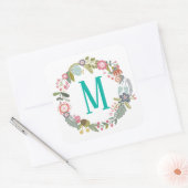 Aangepast monogram Floral Wreath Vierkante Sticker (Envelop)