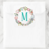 Aangepast monogram Floral Wreath Vierkante Sticker (Tas)