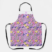 Aangepast monogram florale trendy schattig violet schort (Voorkant)