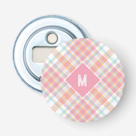 Aangepast Monogram geruit / Tartan Patroon Button Flesopener (Voorkant)