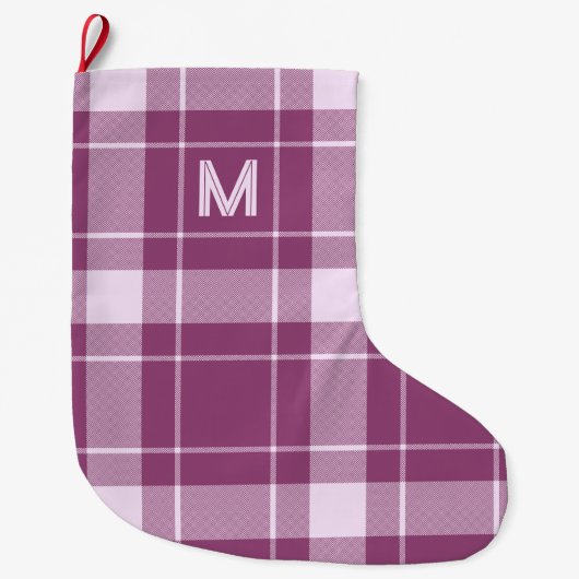 Aangepast Monogram geruit / Tartan Patroon Grote Kerstsok (Voorkant)