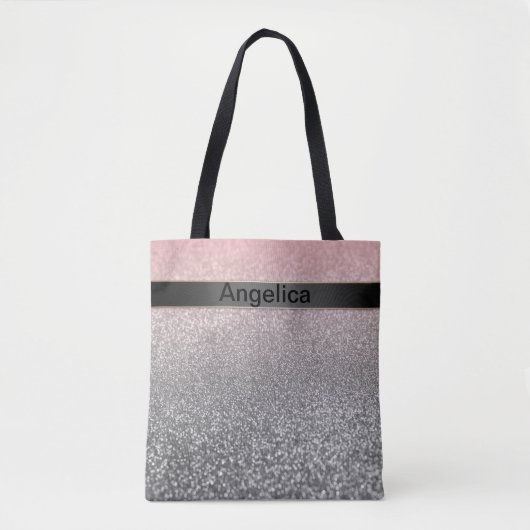 Aangepast monogram  glitter shine roze draagtas (Voorkant)