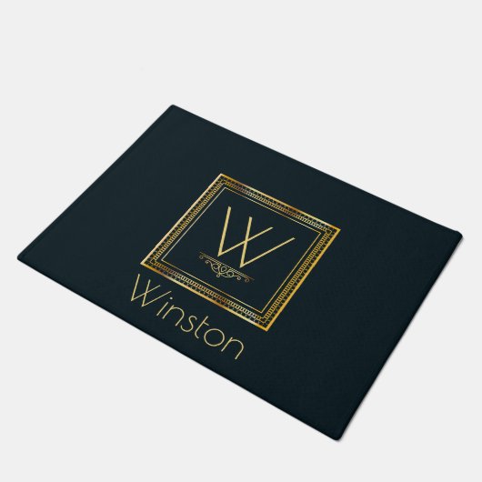 Aangepast monogram goud op donkerste blauw deurmat (Schuin)