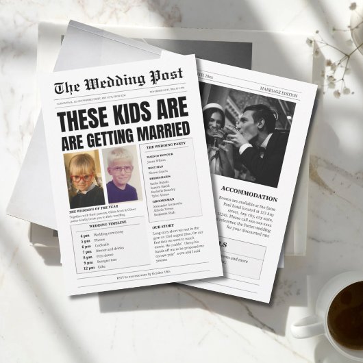 Aangepast monogram, grappige krant bruiloft kaart