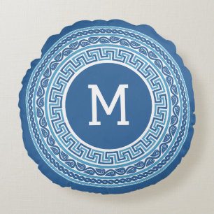 Aangepast monogram Grieks patroon Rond Kussen