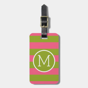 Aangepast monogram groen en roze strippatroon bagagelabel