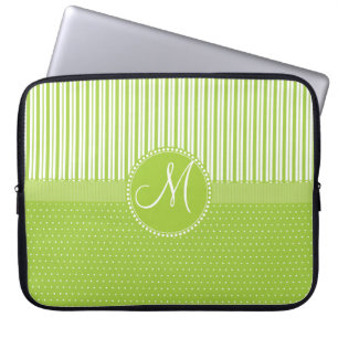 Aangepast monogram groen stripes poolpuntenpatroon laptop sleeve