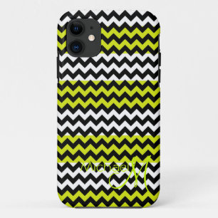 Aangepast monogram groen wit Chevron Zigzag iPhone 11 Hoesje