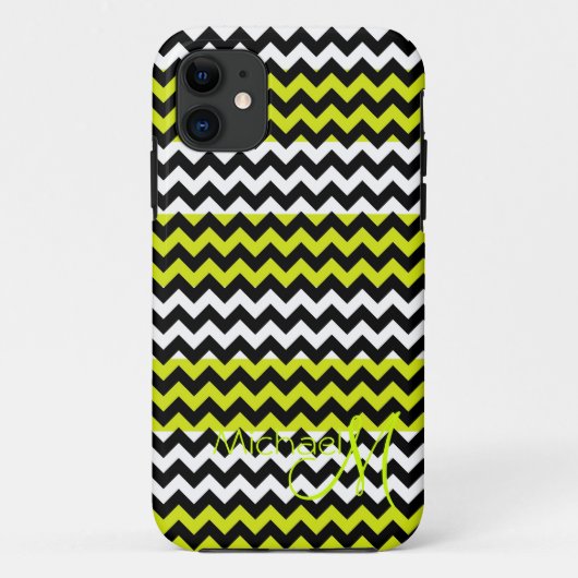 Aangepast monogram groen wit Chevron Zigzag Case-Mate iPhone Case (Achterkant)
