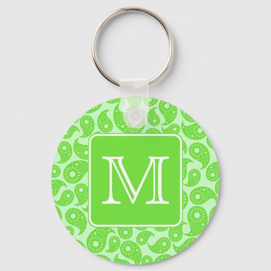 Aangepast monogram. Heldergroene Paisley Pattern. Sleutelhanger (Voorkant)