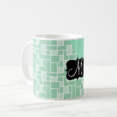 Aangepast monogram Initiaal Mint Green Tile Patter Koffiemok (Voorkant links)