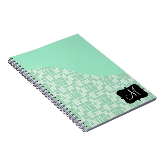 Aangepast monogram Initiaal Mint Green Tile Patter Notitieboek (Rechterzijde)