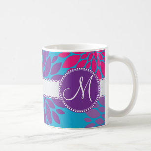 Aangepast monogram Initiaal Roze Paarse ventilator Koffiemok