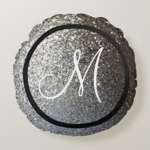 Aangepast monogram initiaal vast zilverglitter rond kussen