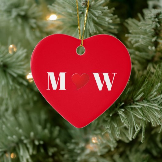 Aangepast monogram initiaal voor Cute red hart Keramisch Ornament (Boom)