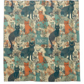 Aangepast Monogram Katten Patroon Douchegordijn (Voorkant)