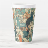 Aangepast Monogram Katten Patroon Latte Mok (Voorkant)