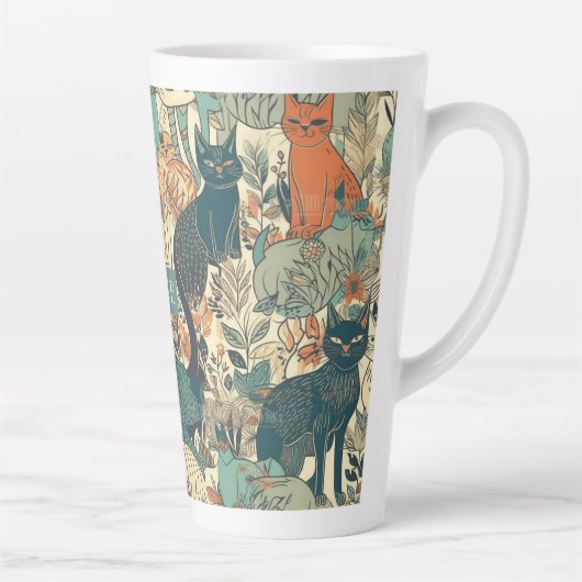 Aangepast Monogram Katten Patroon Latte Mok (Rechts)