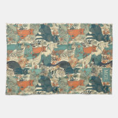 Aangepast Monogram Katten Patroon Theedoek (Horizontaal)