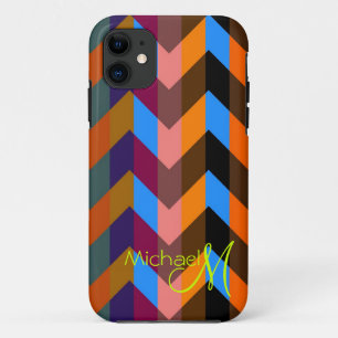 Aangepast monogram kleurrijke Chevron Zigzag 6 iPhone 11 Hoesje