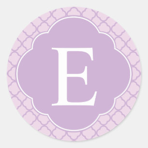 Aangepast monogram lavender Quatrefoil Ronde Sticker