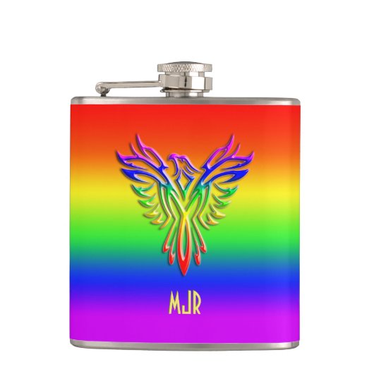 Aangepast monogram, LGBT Rainbow Pride Phoenix Ris Heupfles (Voorkant)