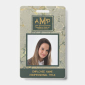 Aangepast Monogram Logo Gold Green Texture Medewer Badge (Front)