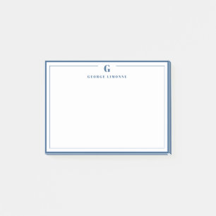 Aangepast Monogram Marine Blauwe Grens Stationery Post-it® Notes