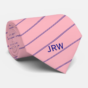 Aangepast monogram marinesblauw en roze gestreept stropdas