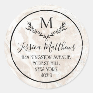 Aangepast monogram marmer en grote standaard retou ronde sticker
