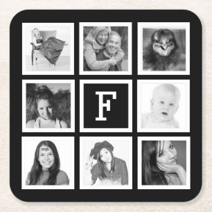 Aangepast monogram met 8 vierkante foto's kartonnen onderzetter