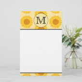 Aangepast monogram, met Gele Zonnebloemen. Briefpapier (Staand voorkant)