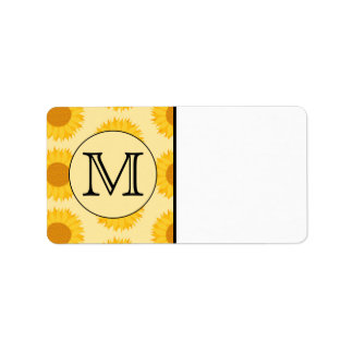 Aangepast monogram, met Gele Zonnebloemen. Etiket