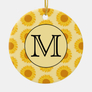 Aangepast monogram, met Gele Zonnebloemen. Keramisch Ornament