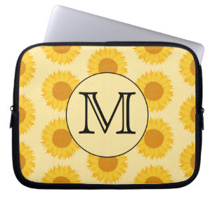 Aangepast monogram, met Gele Zonnebloemen. Laptop Sleeve