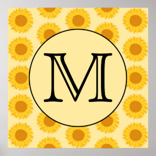 Aangepast monogram, met Gele Zonnebloemen. Poster