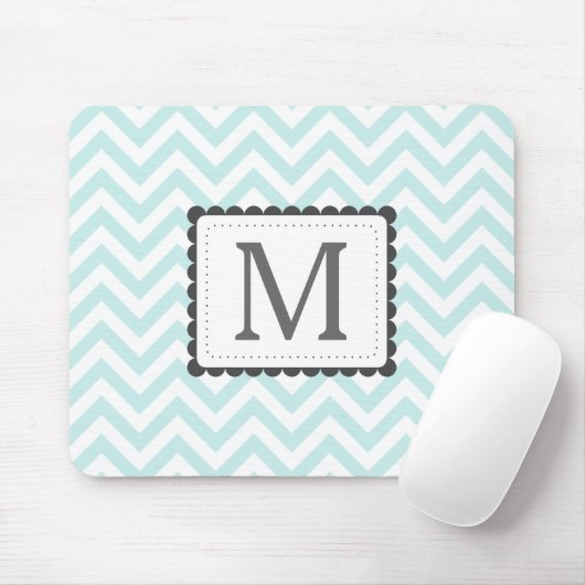 Aangepast monogram mint Blue en White Chevron Muismat (Met muis)