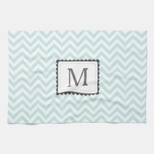 Aangepast monogram mint Blue en White Chevron Theedoek