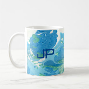 Aangepast monogram modern Abstract Art Blue Koffiemok