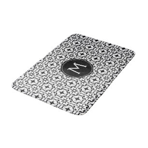 Aangepast monogram modern zwart-wit patroon badmat