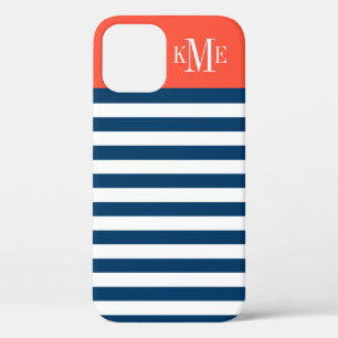 Aangepast monogram moderne Rode Oranje marine Stri iPhone 12 Hoesje