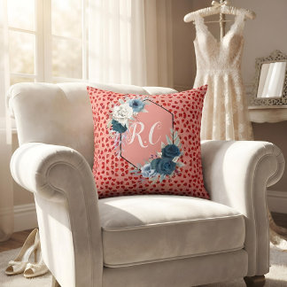 Aangepast Monogram Mooie Rode Hart & Stof Blauwe B Kussen