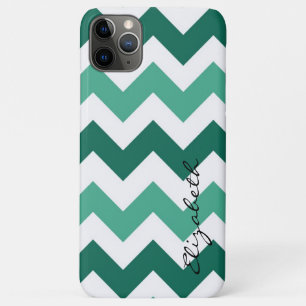 Aangepast monogram Munt en Witte Chevron iPhone 11 Pro Max Hoesje