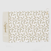 Aangepast monogram naam Beige Leaf Patroon Golfhanddoek (Horizontaal)