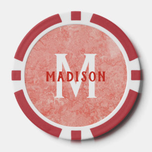 Aangepast monogram & naam Faux Red Marble poker ch Chips
