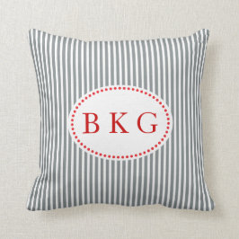 Aangepast monogram Nautical Stripes | Grijs Rood W Kussen