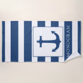 Aangepast monogram Navy Blue Anchor Strandlaken (Voorkant)